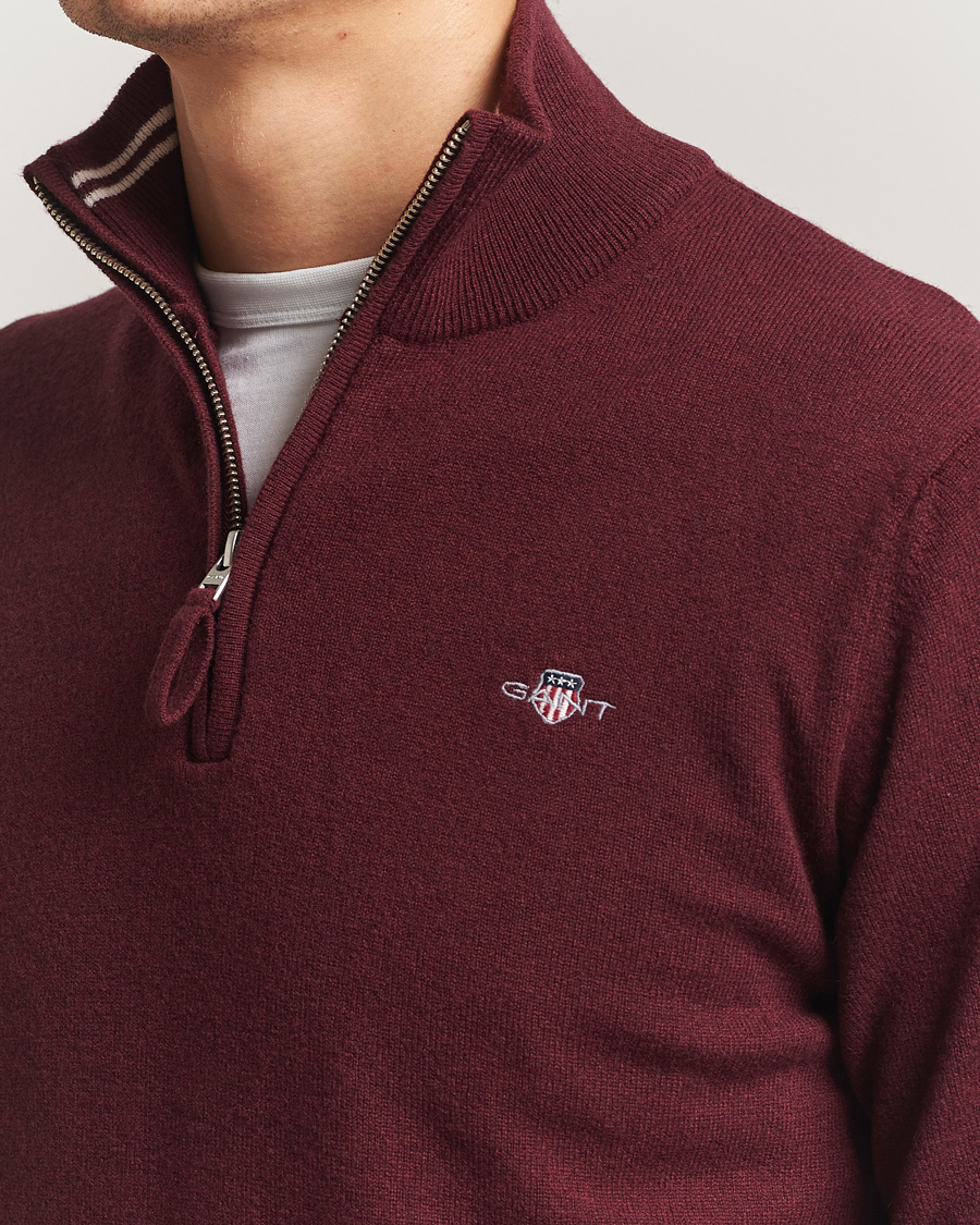 Herr | Tröjor | GANT | Superfine Lambswool Half Zip Bordeaux Melange