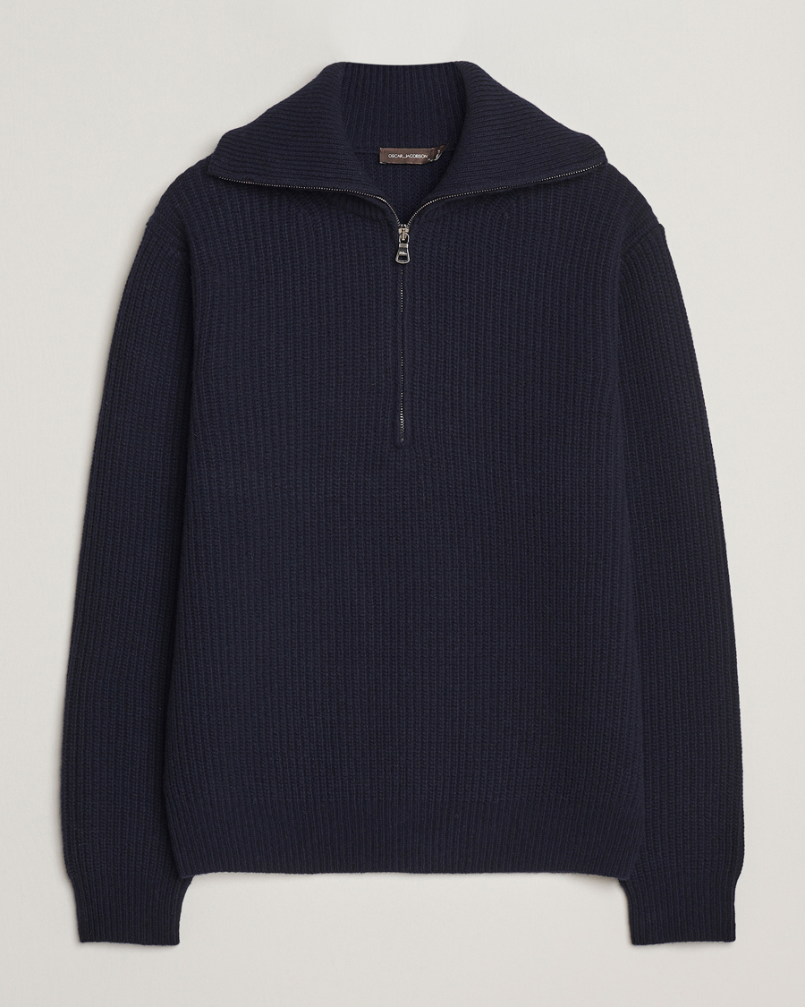 Herr | Tröjor | Oscar Jacobson | Mauritz Chunky Wool Half-Zip Navy