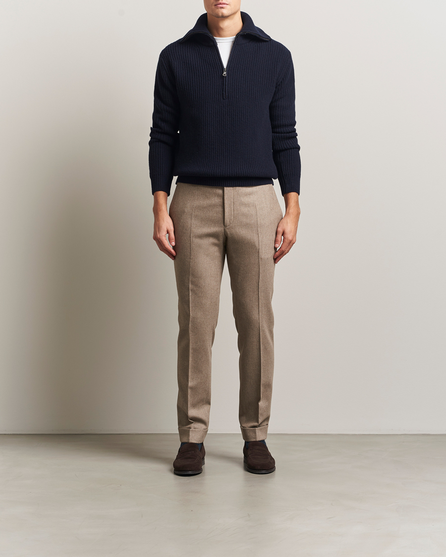 Herr | Tröjor | Oscar Jacobson | Mauritz Chunky Wool Half-Zip Navy