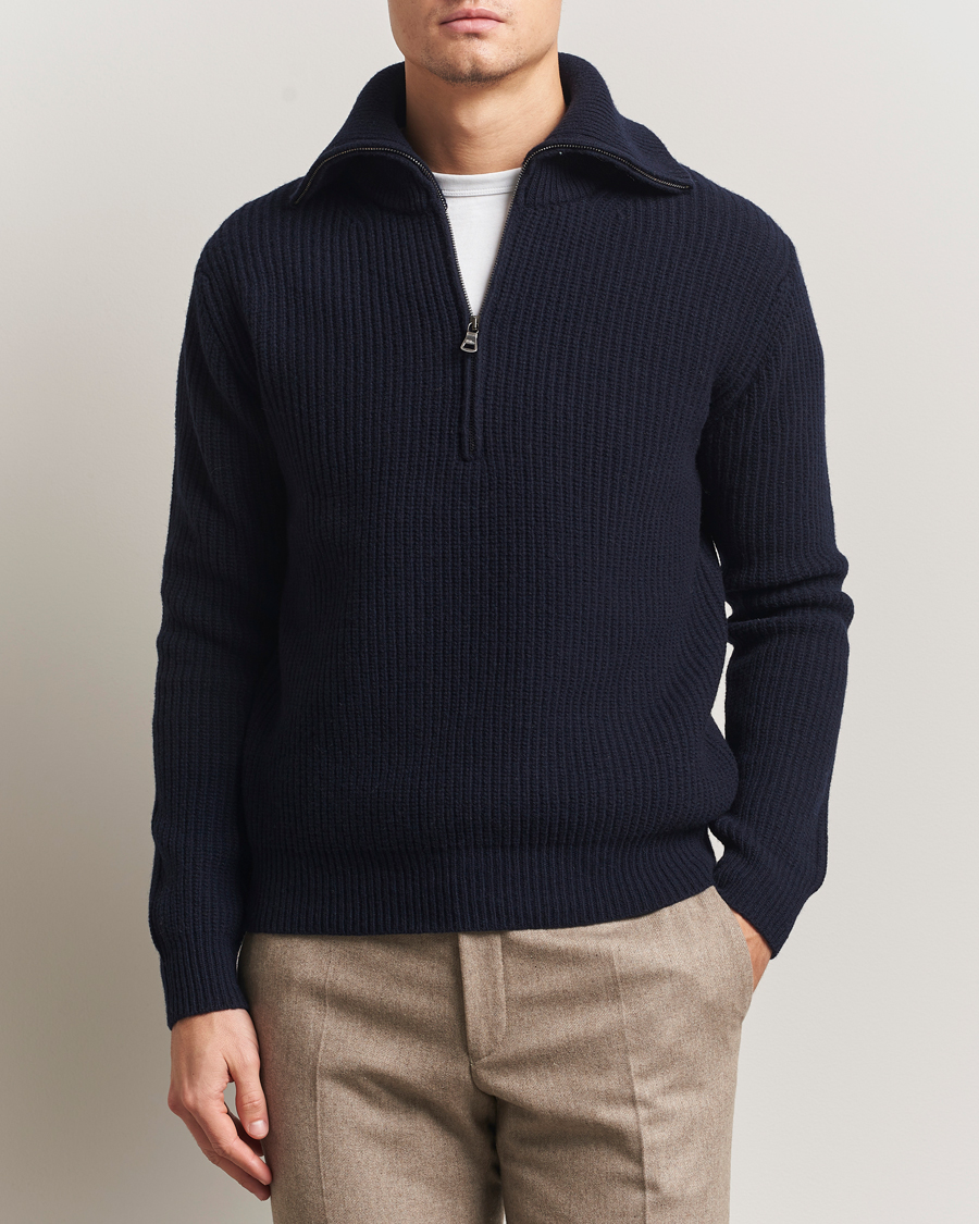Herr | Tröjor | Oscar Jacobson | Mauritz Chunky Wool Half-Zip Navy