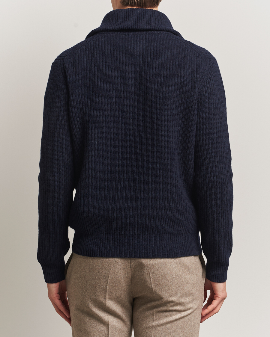 Herr | Tröjor | Oscar Jacobson | Mauritz Chunky Wool Half-Zip Navy