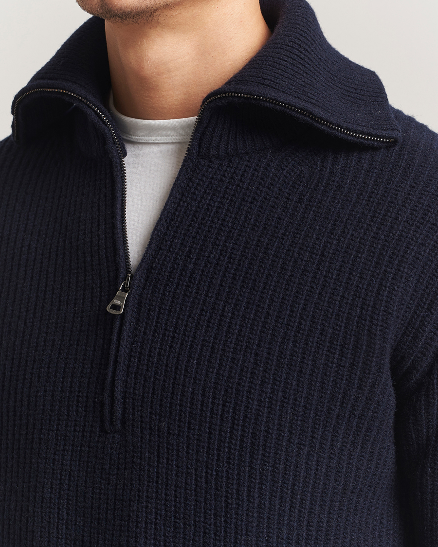 Herr | Tröjor | Oscar Jacobson | Mauritz Chunky Wool Half-Zip Navy