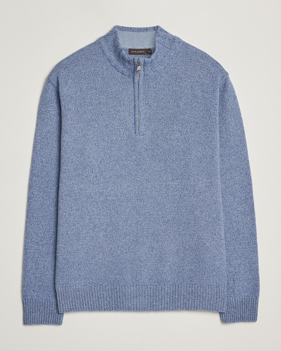 Herr | Tröjor | Oscar Jacobson | Paul Wool/Cashmere Half-Zip Light Blue