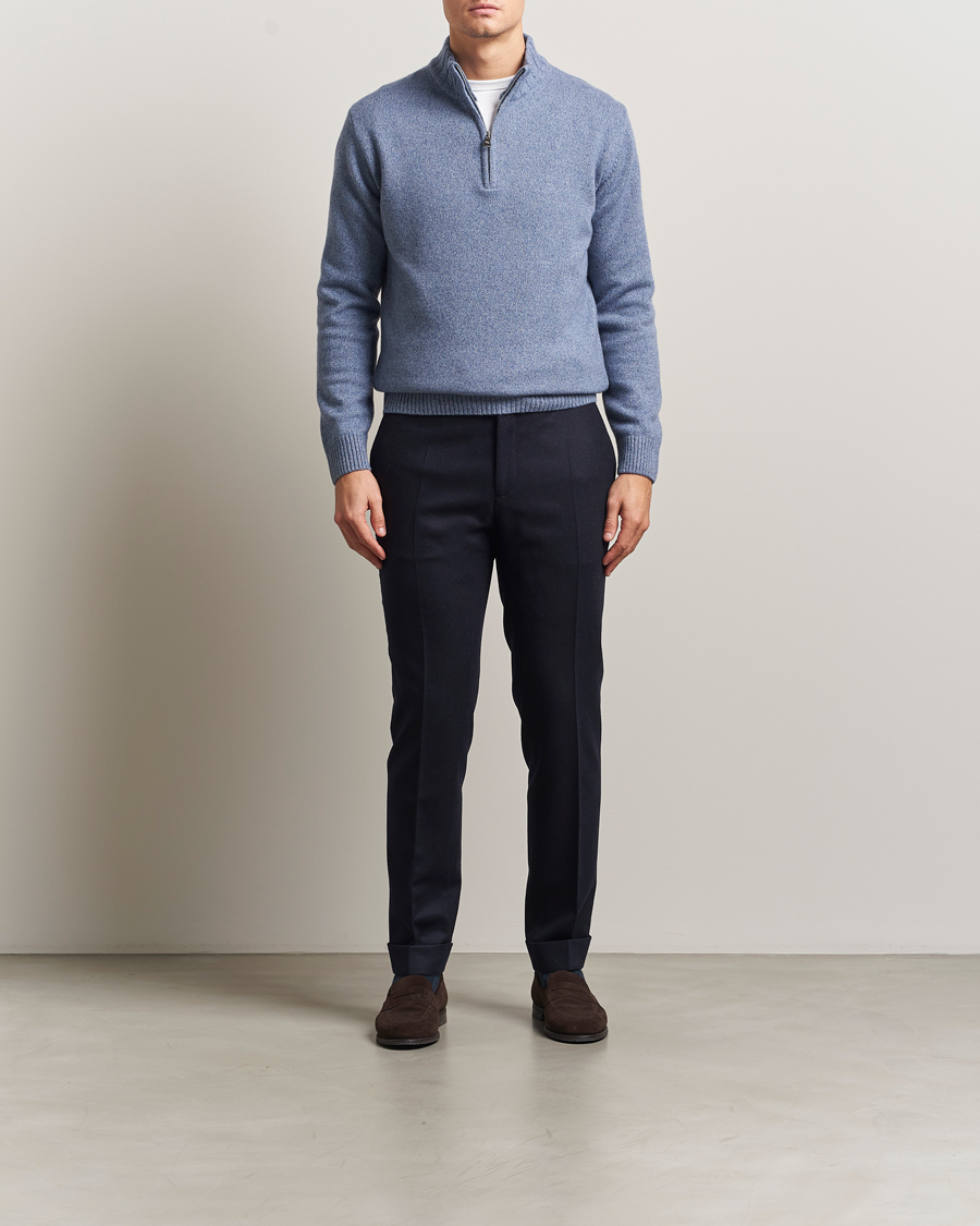 Herr | Tröjor | Oscar Jacobson | Paul Wool/Cashmere Half-Zip Light Blue