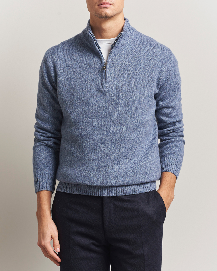 Herr | Tröjor | Oscar Jacobson | Paul Wool/Cashmere Half-Zip Light Blue