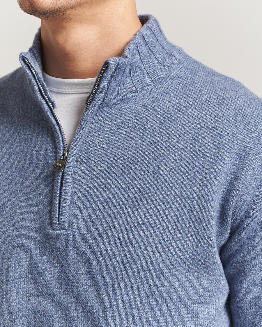 Herr | Tröjor | Oscar Jacobson | Paul Wool/Cashmere Half-Zip Light Blue