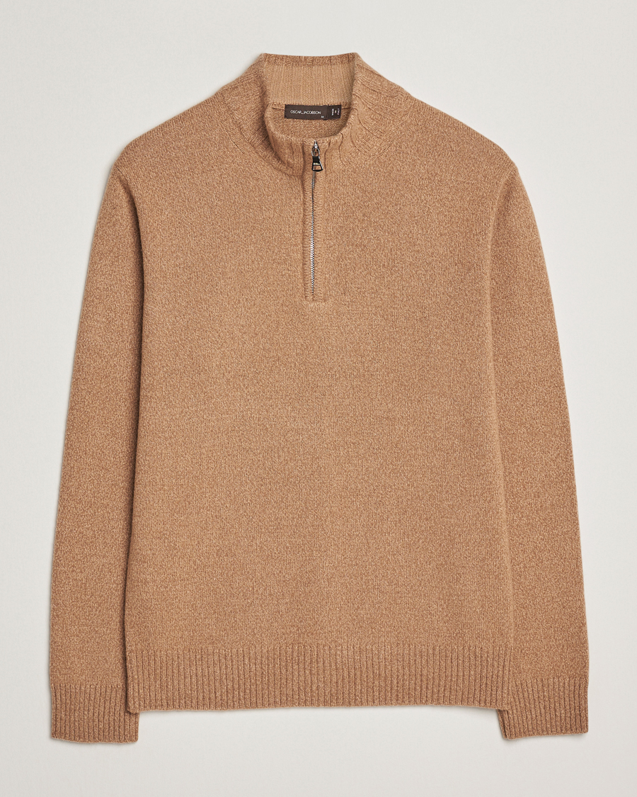 Herr | Tröjor | Oscar Jacobson | Paul Wool/Cashmere Half-Zip Beige