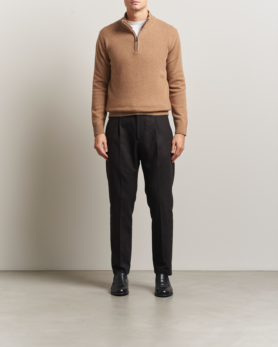 Herr | Tröjor | Oscar Jacobson | Paul Wool/Cashmere Half-Zip Beige