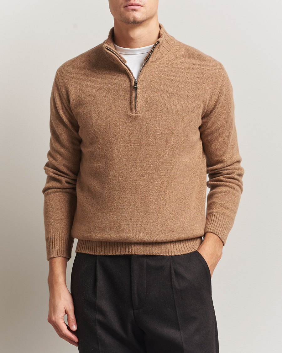 Herr | Tröjor | Oscar Jacobson | Paul Wool/Cashmere Half-Zip Beige