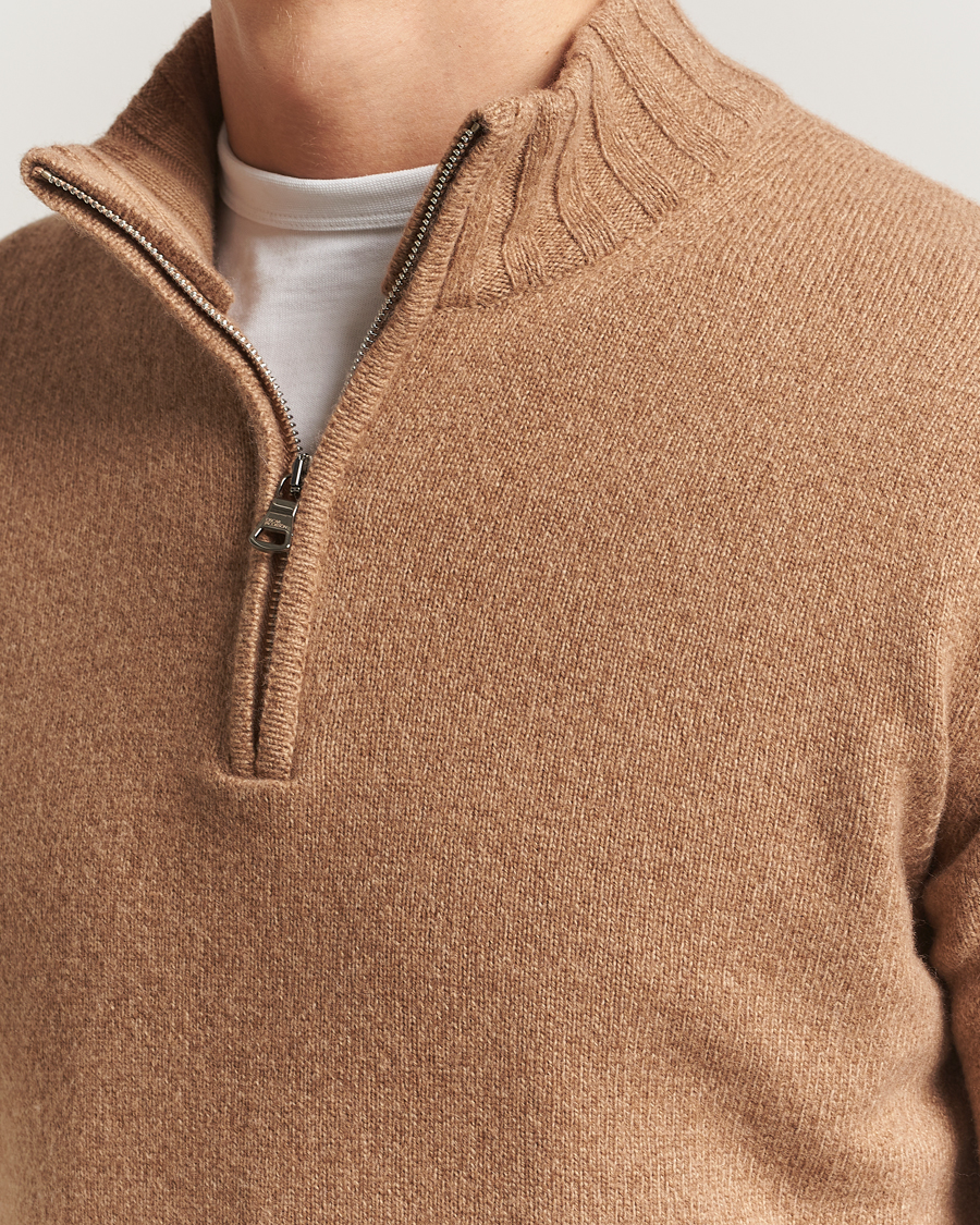 Herr | Tröjor | Oscar Jacobson | Paul Wool/Cashmere Half-Zip Beige