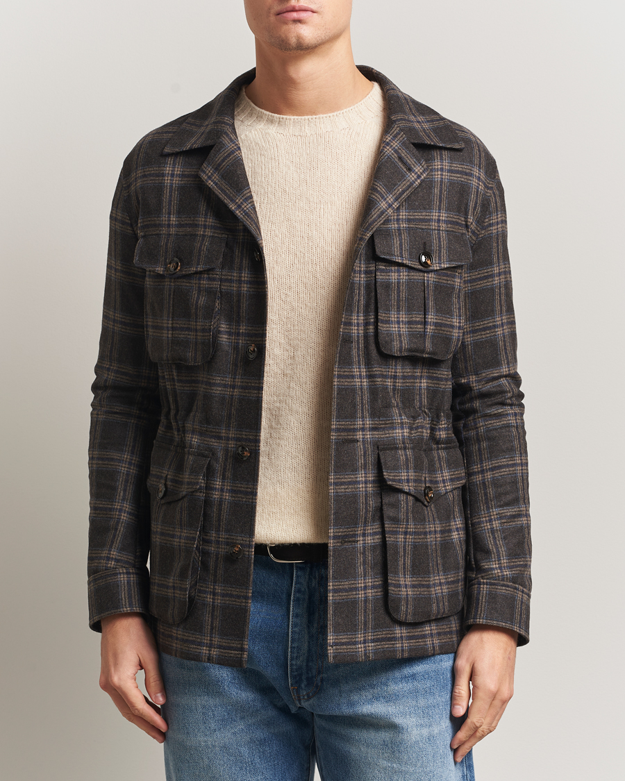 Herr | Jackor | Oscar Jacobson | Sirolo Checked Shirt Jacket Brown/Blue