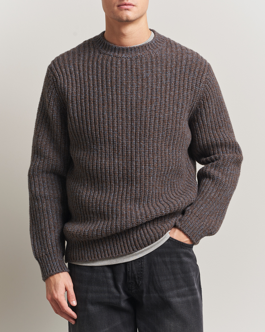 Herr | Tröjor | Nudie Jeans | August Chunky Knitted Wool Sweater Brown