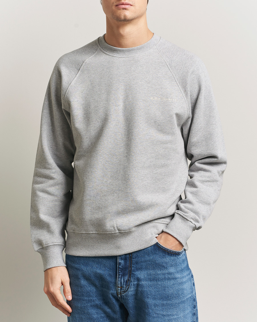 Herr | Tröjor | Nudie Jeans | Palle Logo Crew Neck Sweatshirt Grey Melange