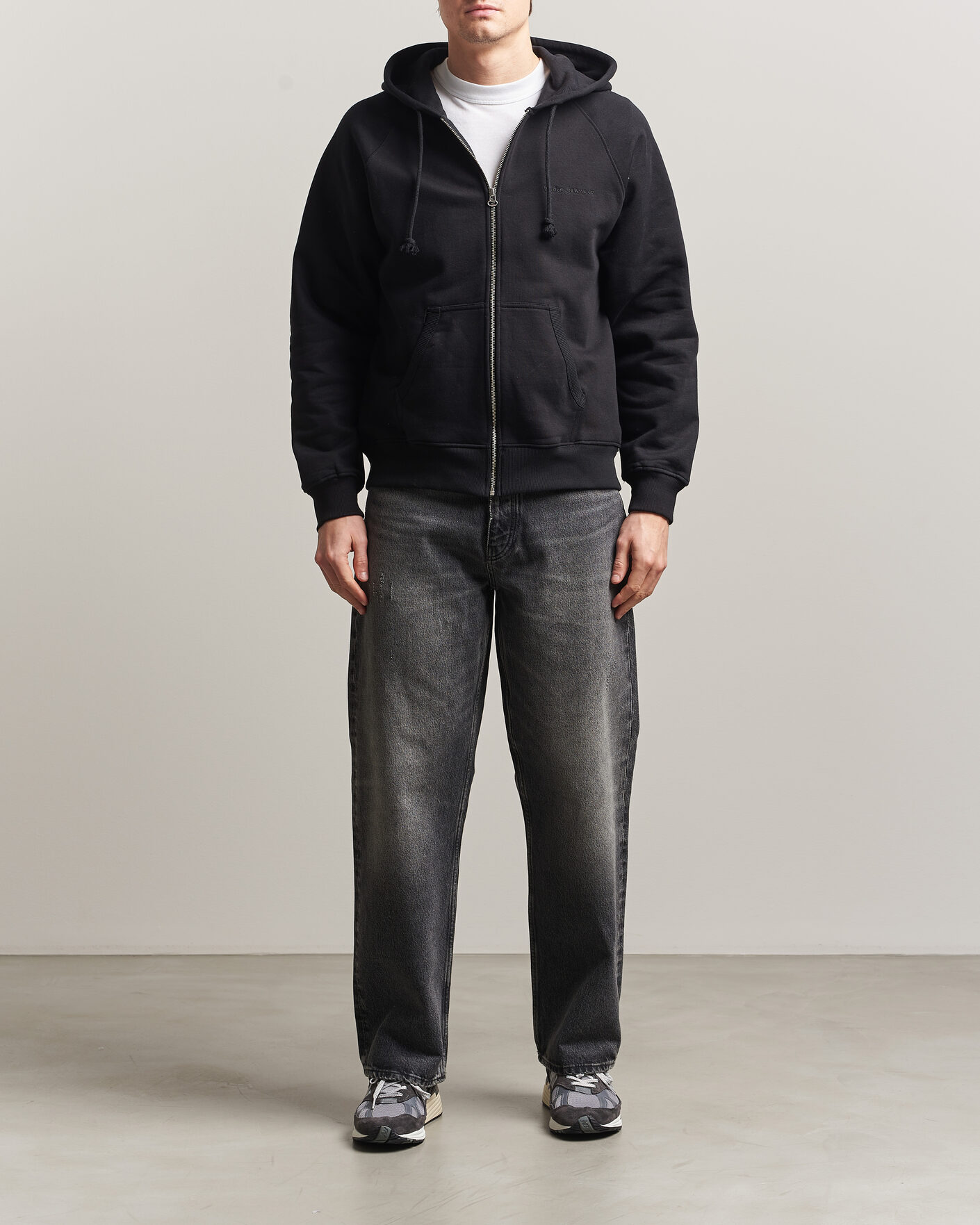 Herr | Tröjor | Nudie Jeans | Gunde Logo Full Zip Hoodie Black