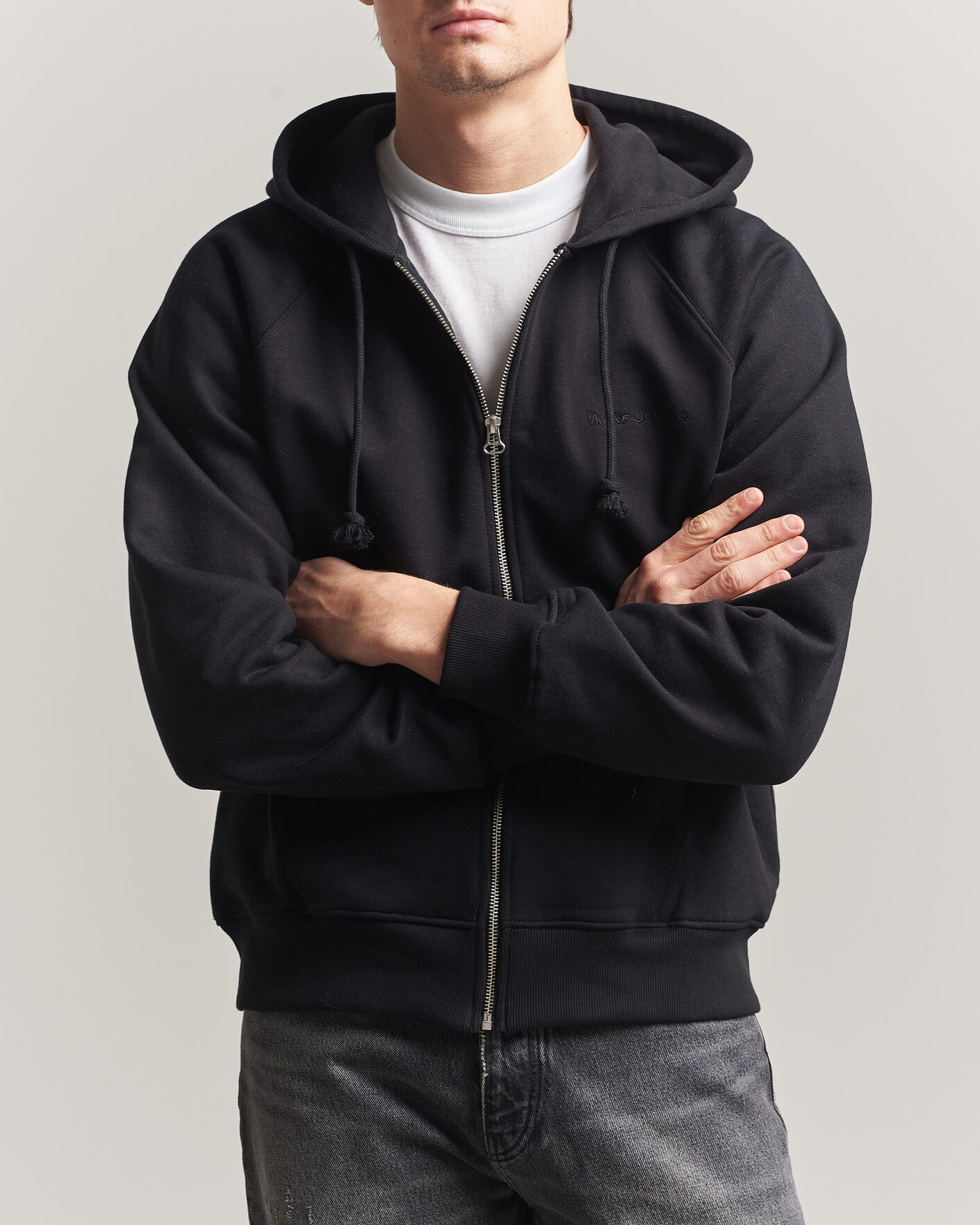 Herr | Tröjor | Nudie Jeans | Gunde Logo Full Zip Hoodie Black