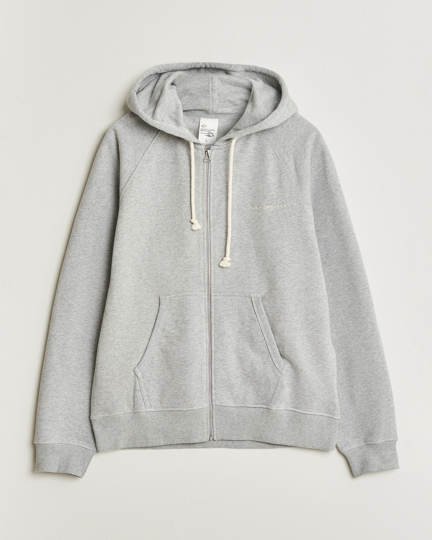 Herr | Tröjor | Nudie Jeans | Gunde Logo Full Zip Hoodie Grey Melange