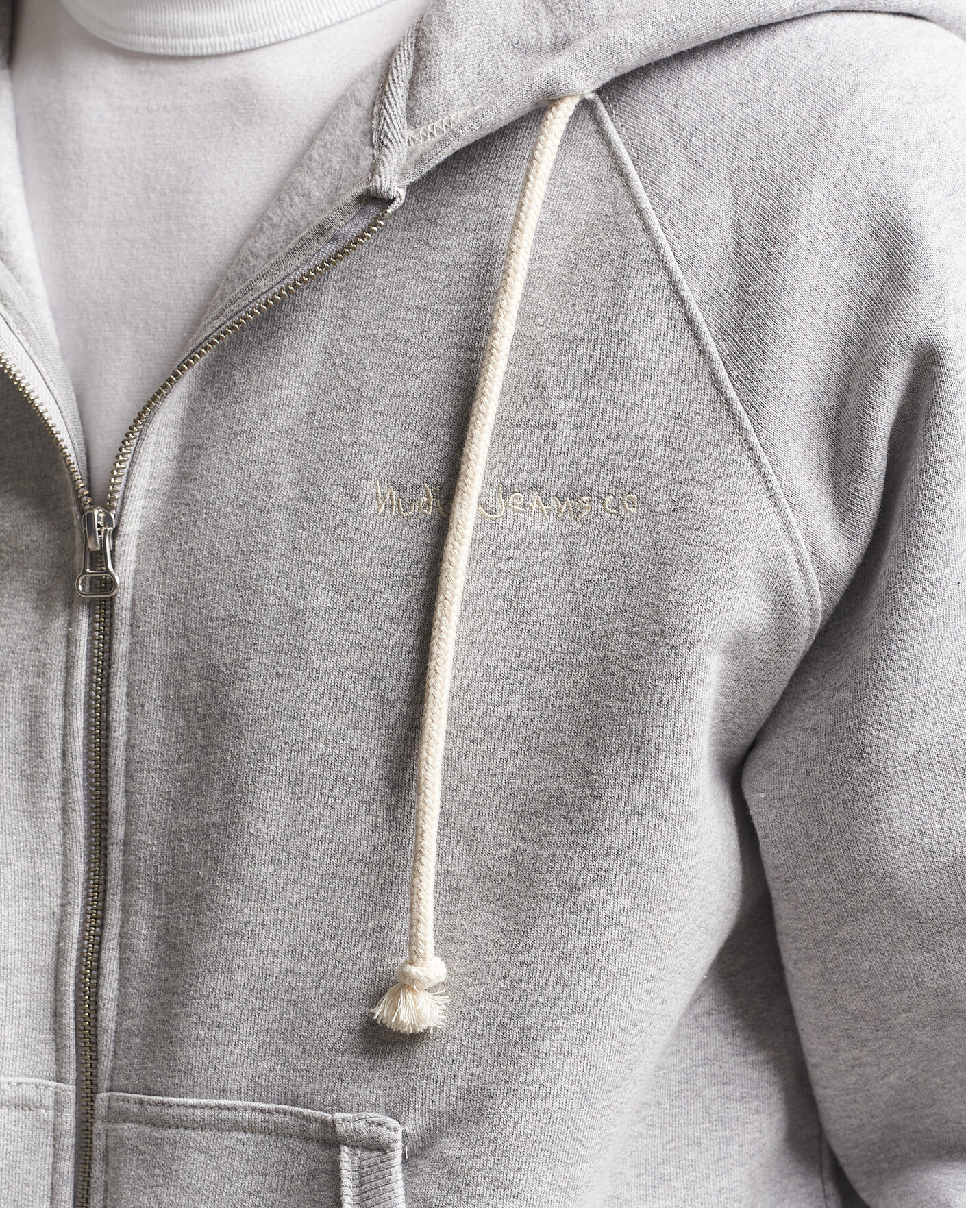 Herr | Tröjor | Nudie Jeans | Gunde Logo Full Zip Hoodie Grey Melange