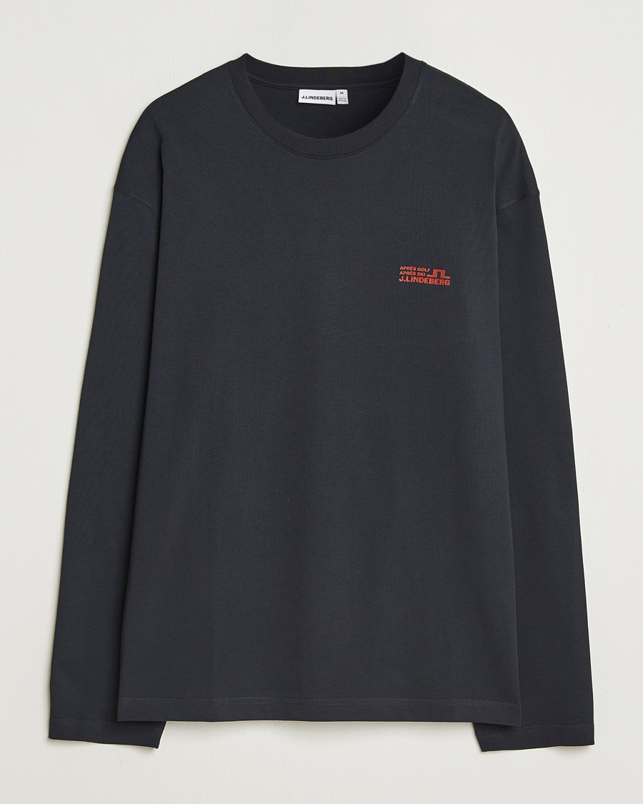 Herr | T-Shirts | J.Lindeberg | Walsh Printed Long Sleeve T-Shirt Black