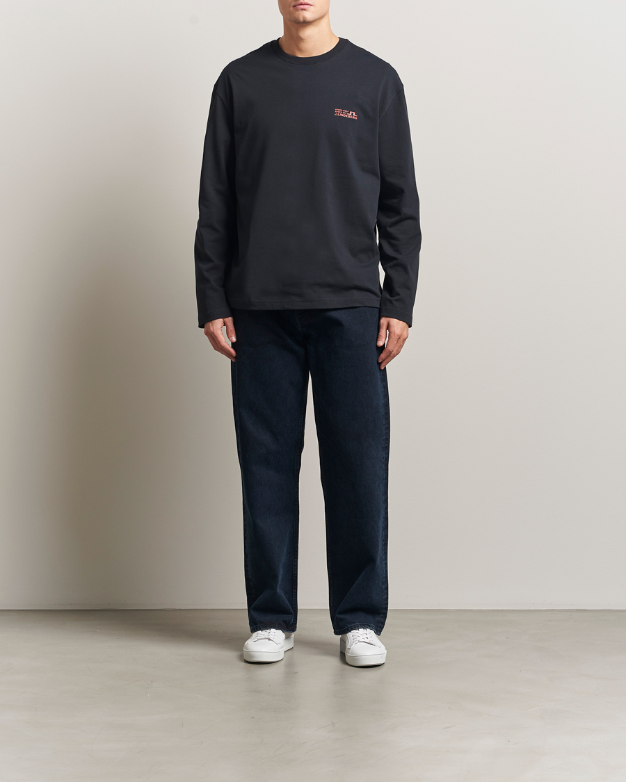 Herr | T-Shirts | J.Lindeberg | Walsh Printed Long Sleeve T-Shirt Black
