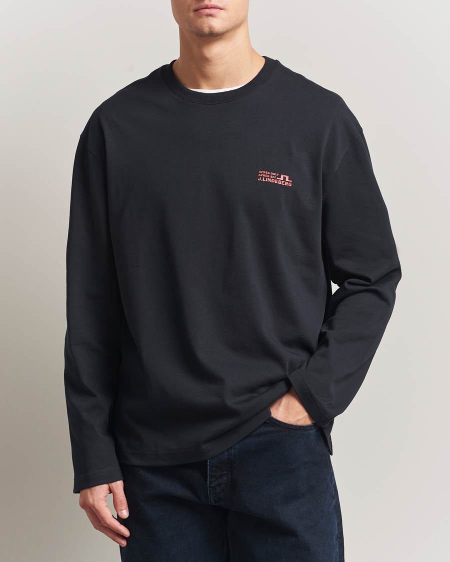Herr | T-Shirts | J.Lindeberg | Walsh Printed Long Sleeve T-Shirt Black