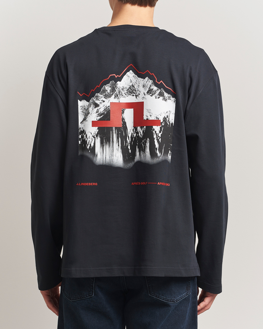 Herr | T-Shirts | J.Lindeberg | Walsh Printed Long Sleeve T-Shirt Black
