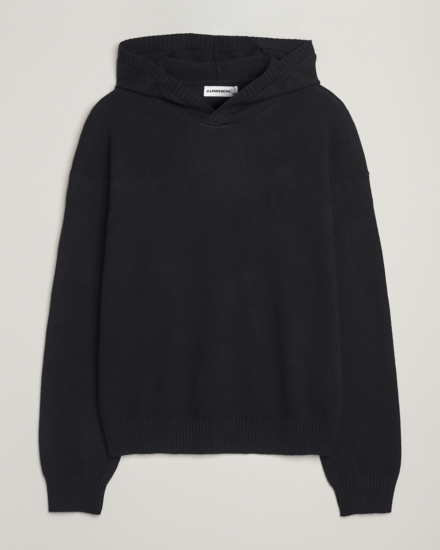 Herr | Tröjor | J.Lindeberg | Edward Wool Knitted Hoodie Black