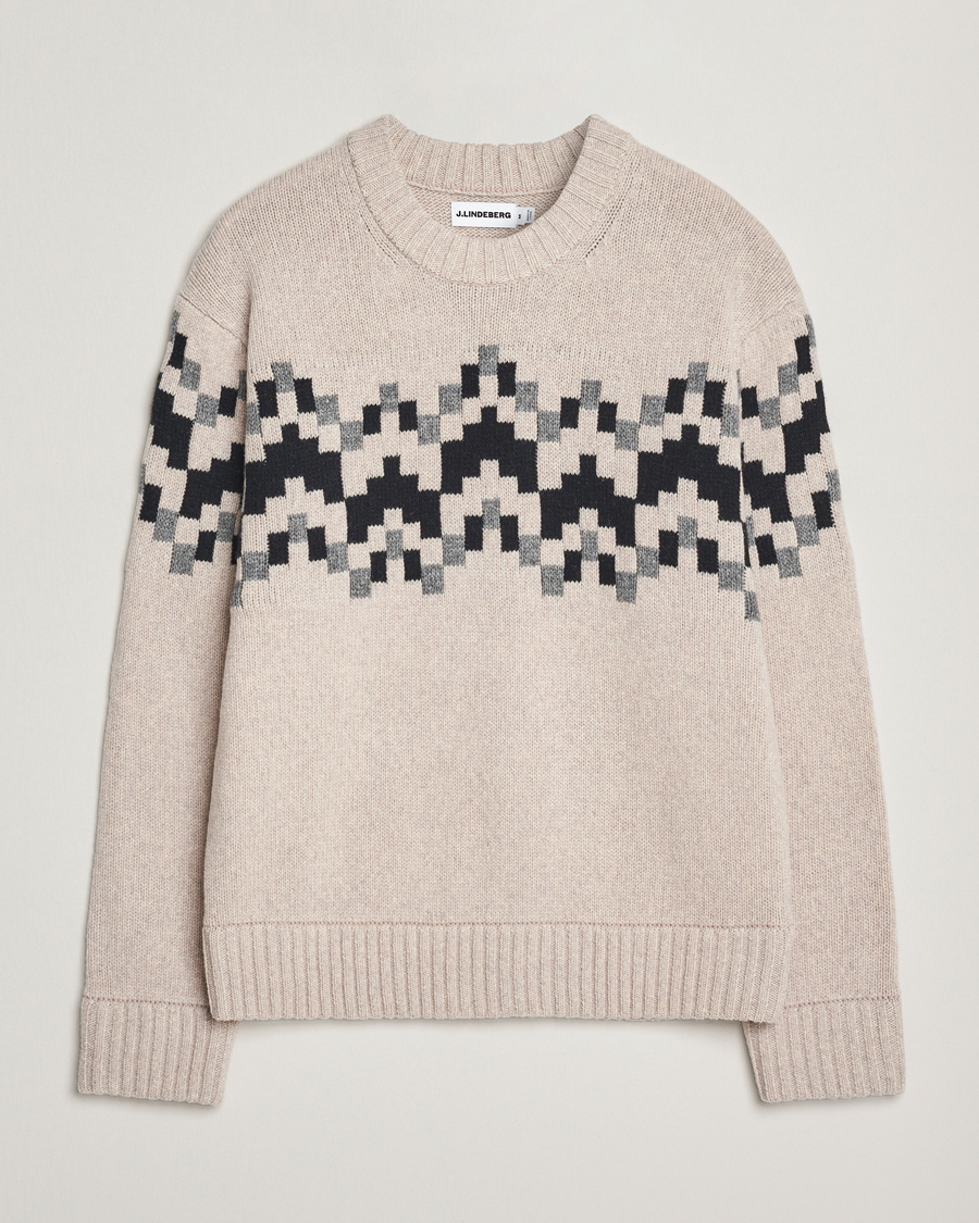 Herr | Tröjor | J.Lindeberg | Faris Wool Knitted Fairisle Sweater Moonbeam
