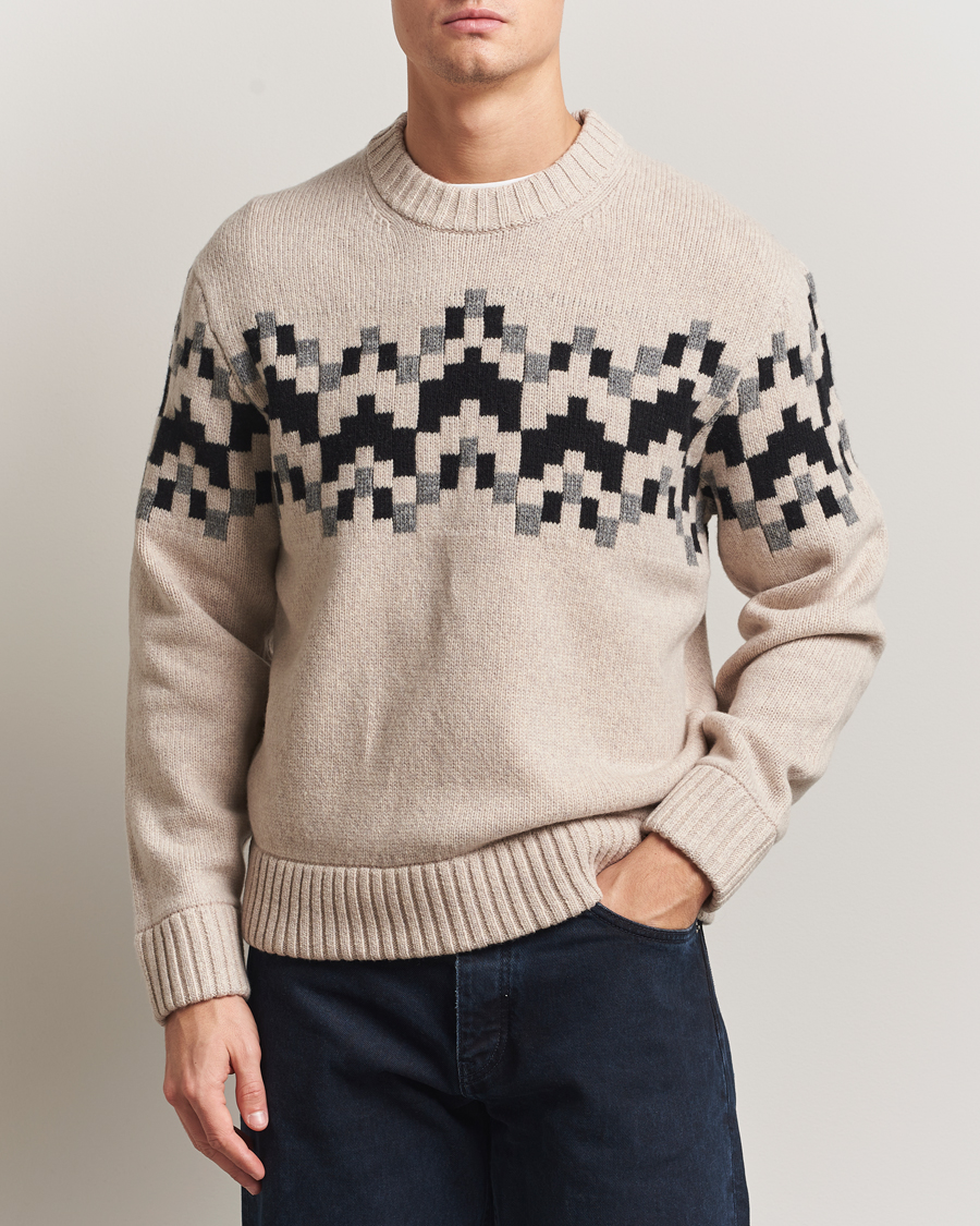 Herr | Tröjor | J.Lindeberg | Faris Wool Knitted Fairisle Sweater Moonbeam
