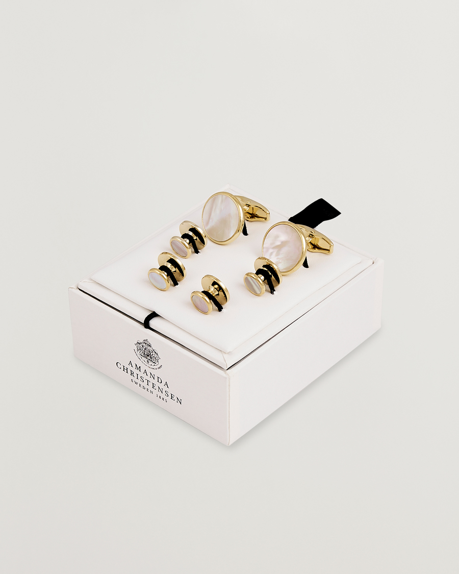 Herr | Manschettknappar | Amanda Christensen | Cufflink & Shirt Studs Set Gold