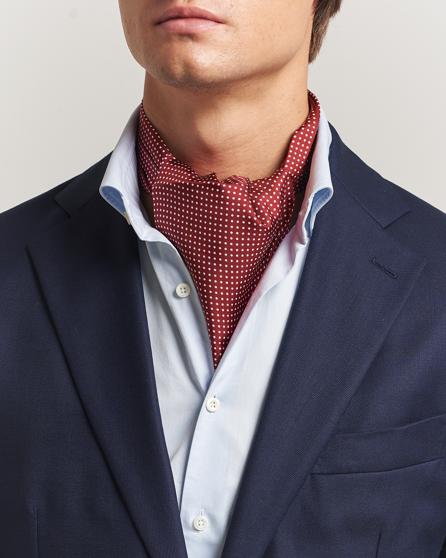 Herr | Scarves | Amanda Christensen | Silk Twill Micro Dot Ascot Wine Red
