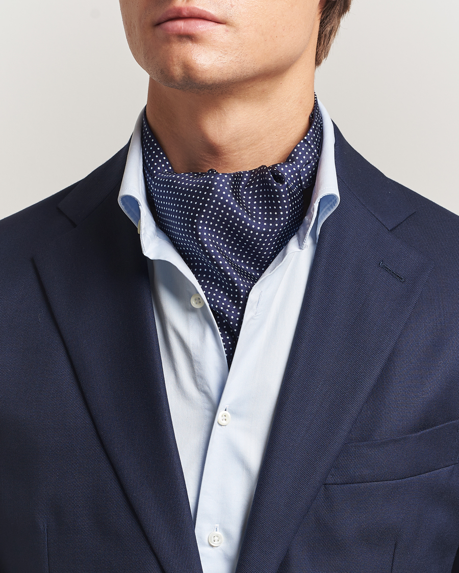 Herr | Scarves | Amanda Christensen | Silk Twill Micro Dot Ascot Navy