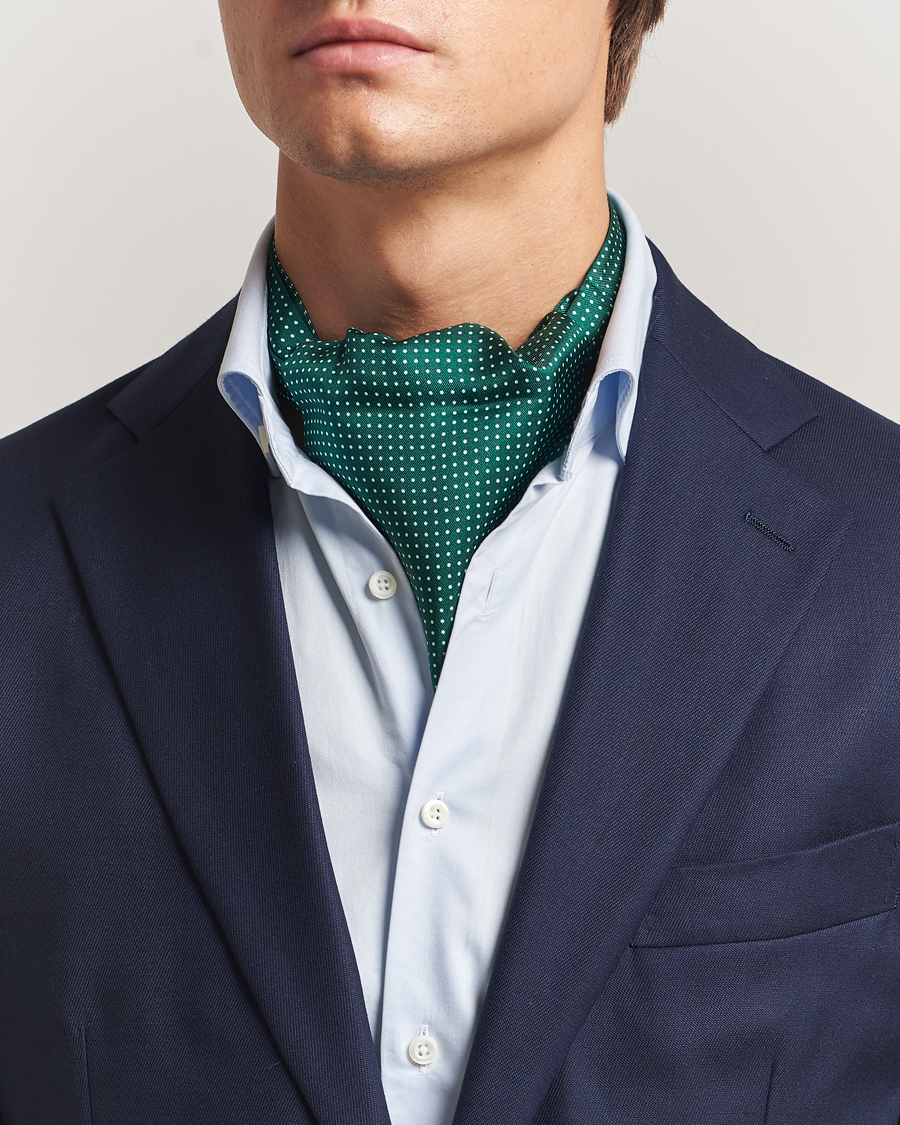 Herr | Scarves | Amanda Christensen | Silk Twill Micro Dot Ascot Bottle Green