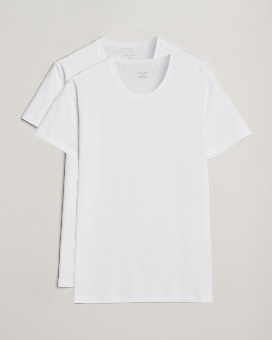Herr | T-Shirts | Falke | 2-Pack Cotton Crew Neck T-Shirt White