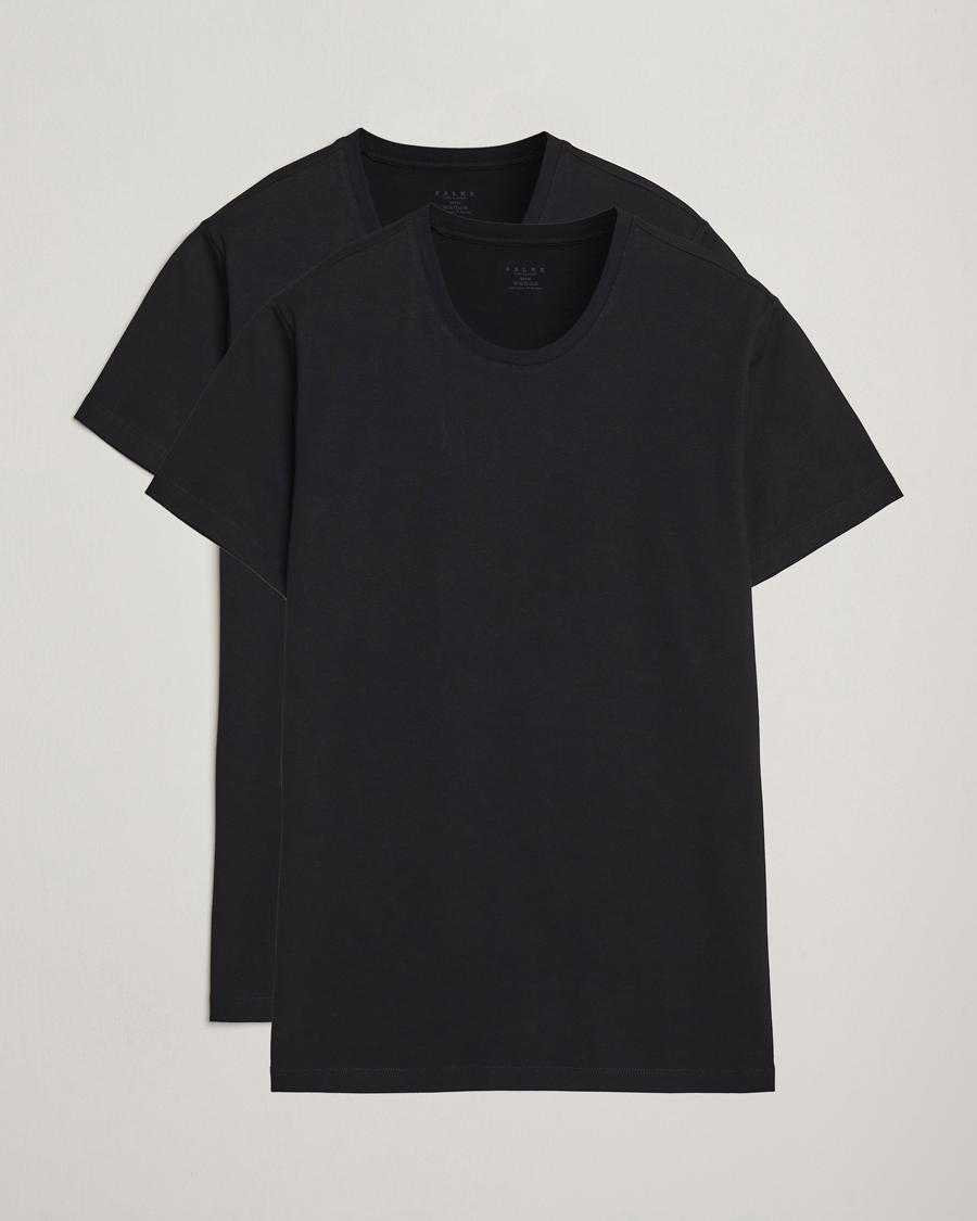 Herr | T-Shirts | Falke | 2-Pack Cotton Crew Neck T-Shirt Black