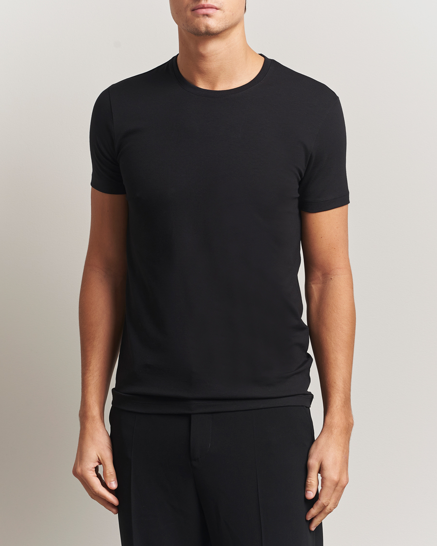 Herr | T-Shirts | Falke | 2-Pack Cotton Crew Neck T-Shirt Black