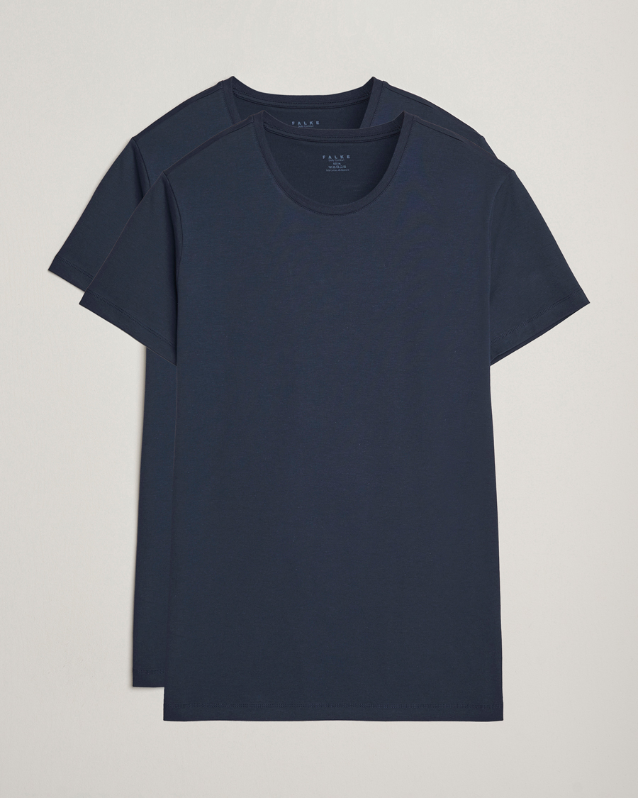 Herr | T-Shirts | Falke | 2-Pack Cotton Crew Neck T-Shirt Midnight