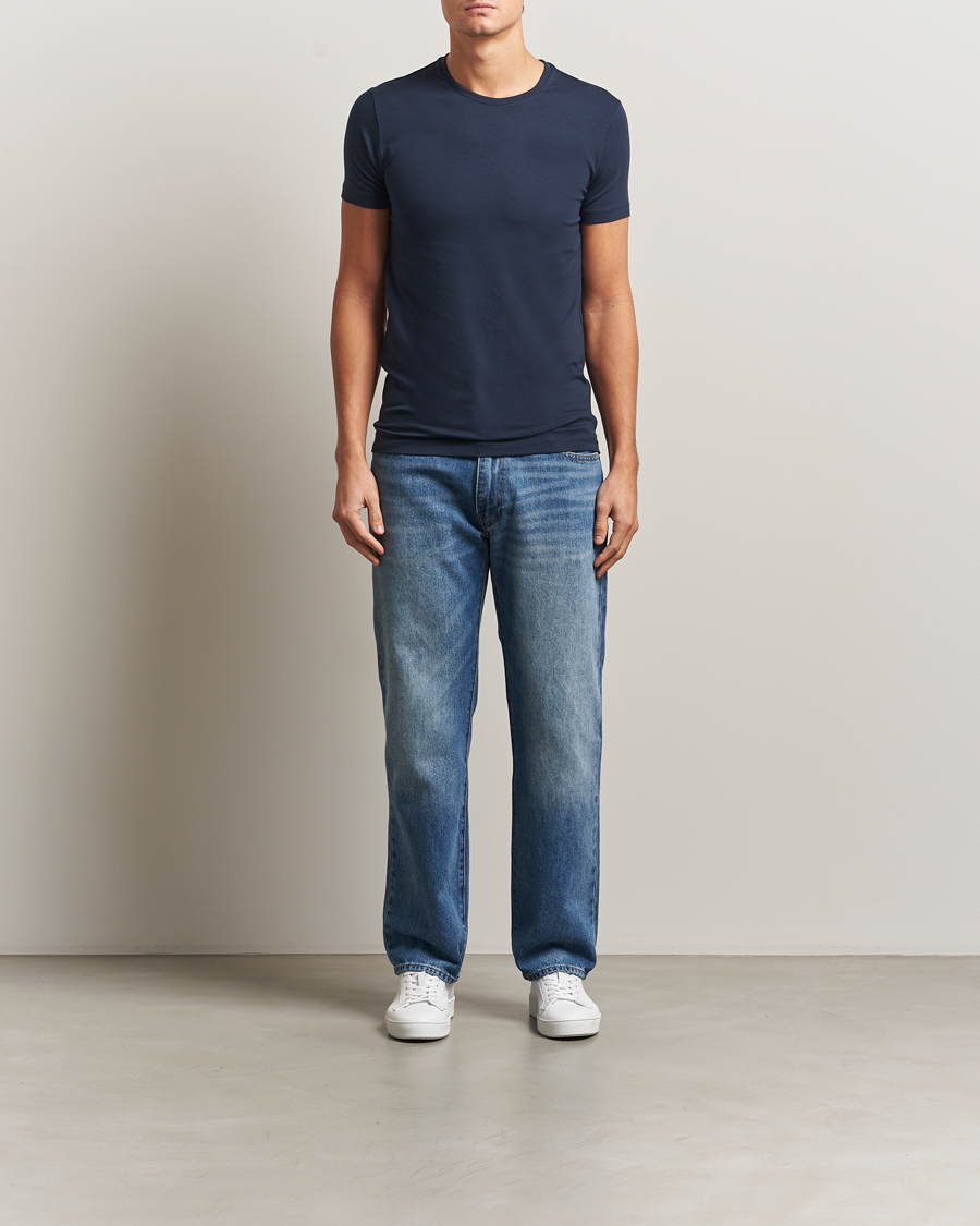 Herr | T-Shirts | Falke | 2-Pack Cotton Crew Neck T-Shirt Midnight