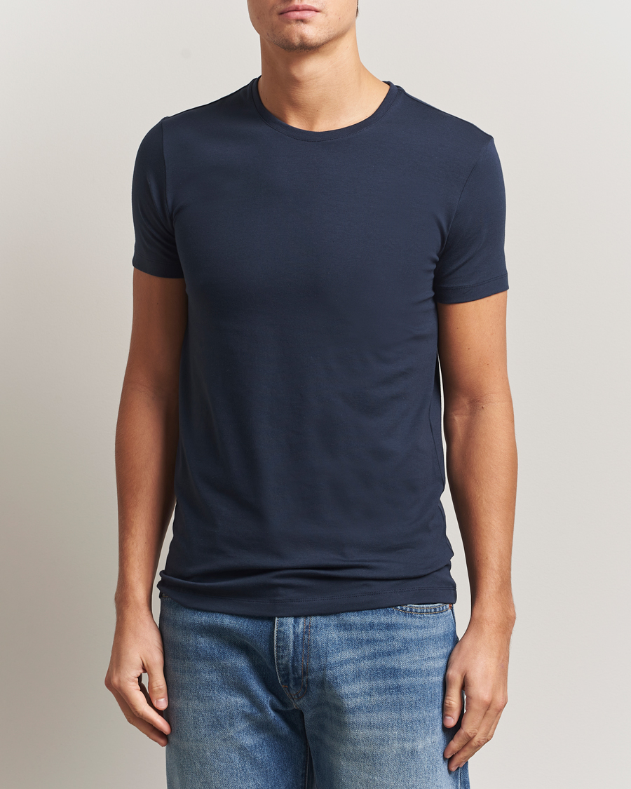 Herr | T-Shirts | Falke | 2-Pack Cotton Crew Neck T-Shirt Midnight