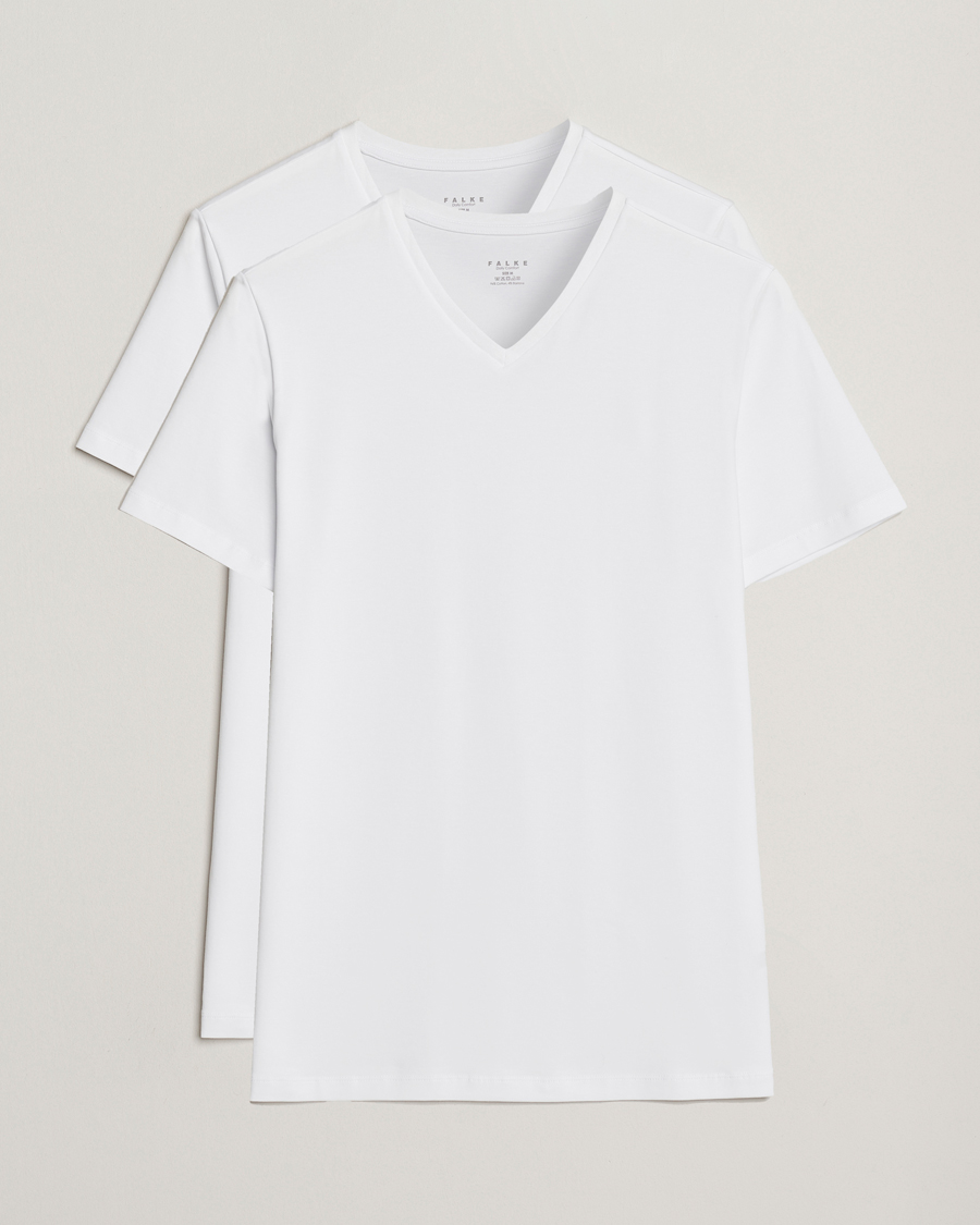 Herr | T-Shirts | Falke | 2-Pack Cotton V-Neck T-Shirt White