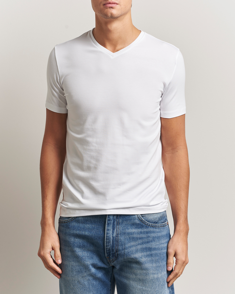 Herr | T-Shirts | Falke | 2-Pack Cotton V-Neck T-Shirt White