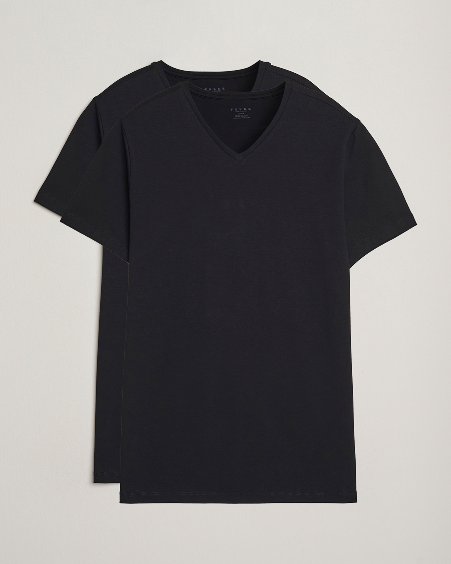 Herr | T-Shirts | Falke | 2-Pack Cotton V-Neck T-Shirt Black