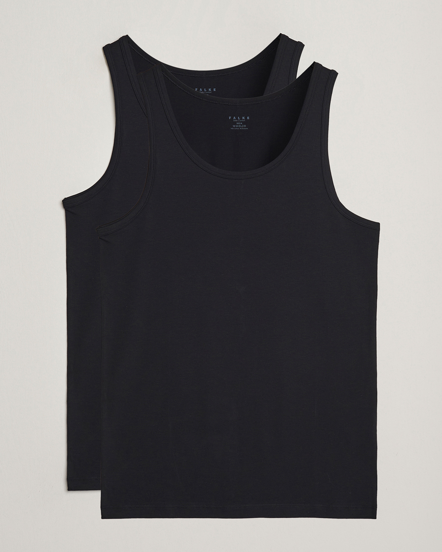 Herr | T-Shirts | Falke | 2-Pack Cotton Tank Top Black