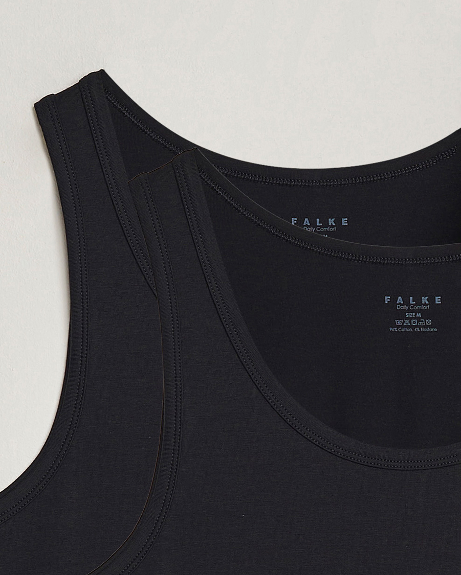 Herr | T-Shirts | Falke | 2-Pack Cotton Tank Top Black