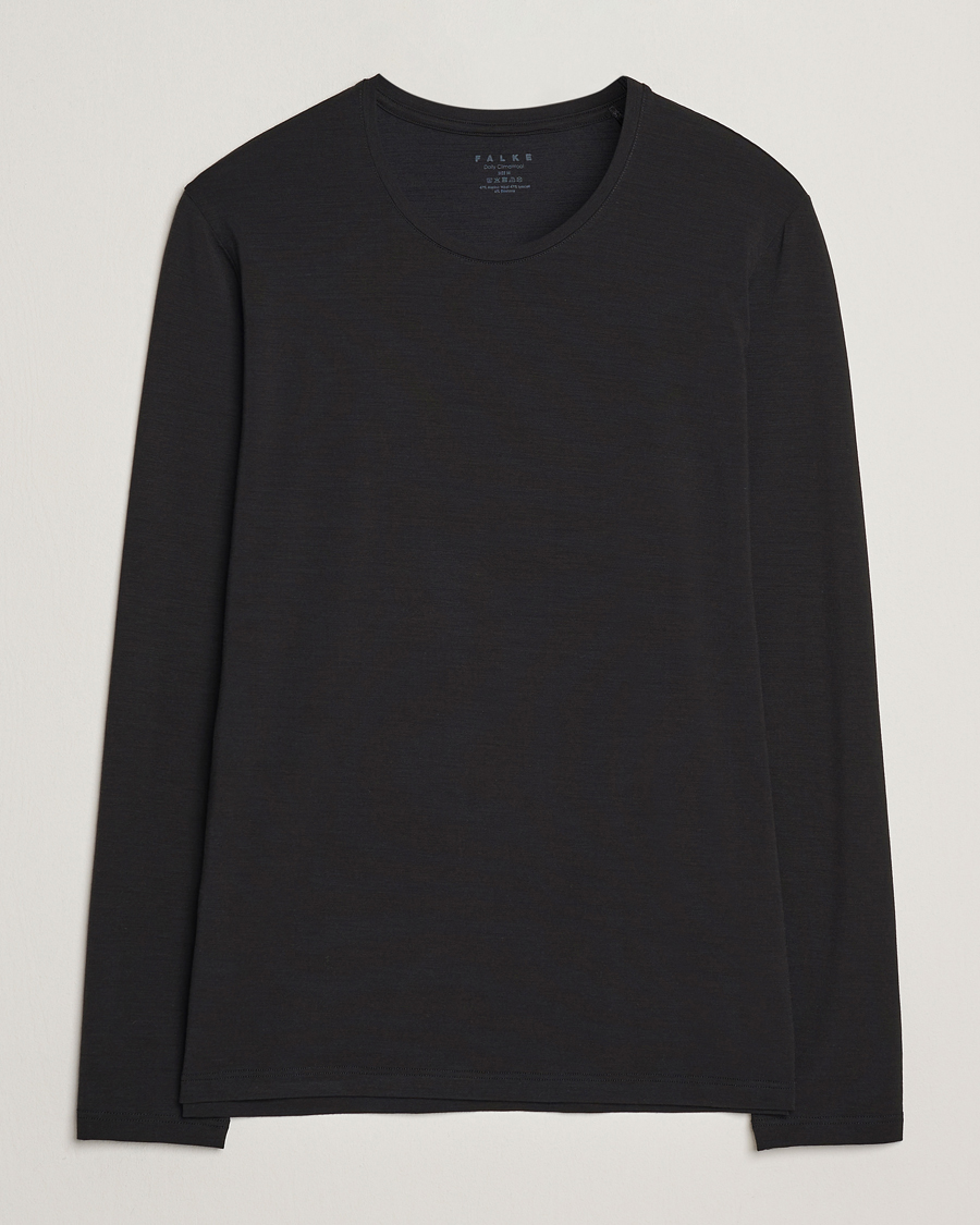 Herr | T-Shirts | Falke | Clima Wool Wool Long Sleeve T-Shirt Black