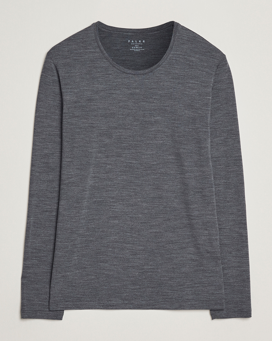 Herr | T-Shirts | Falke | Clima Wool Wool Long Sleeve T-Shirt Dark Grey Heather