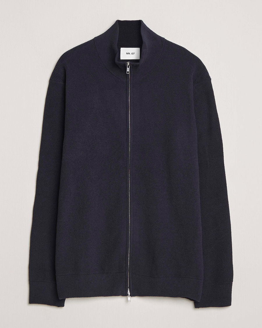Herr | Tröjor | NN07 | Danny Rib Knitted Full Zip Navy Blue