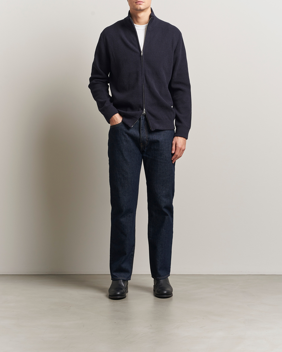 Herr | Tröjor | NN07 | Danny Rib Knitted Full Zip Navy Blue