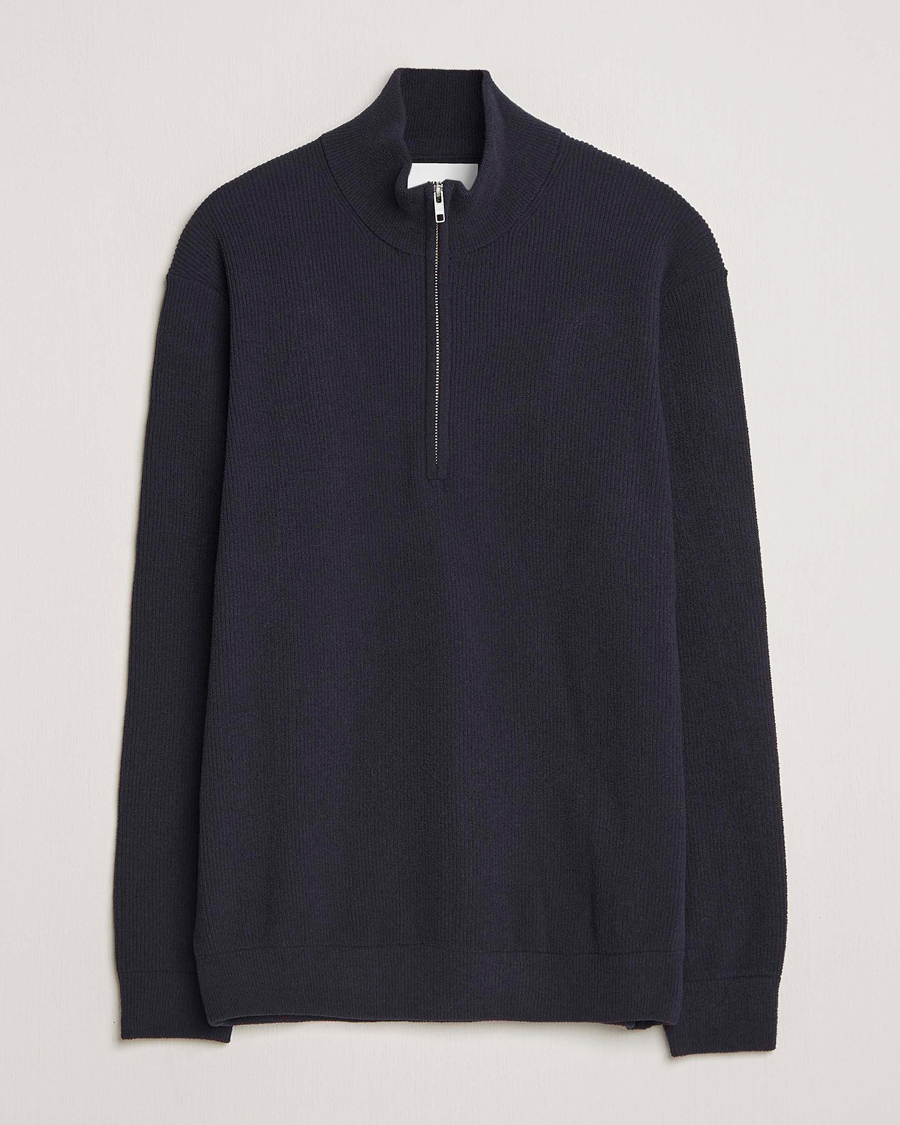 Herr | Tröjor | NN07 | Danny Rib Knitted Half Zip Navy Blue