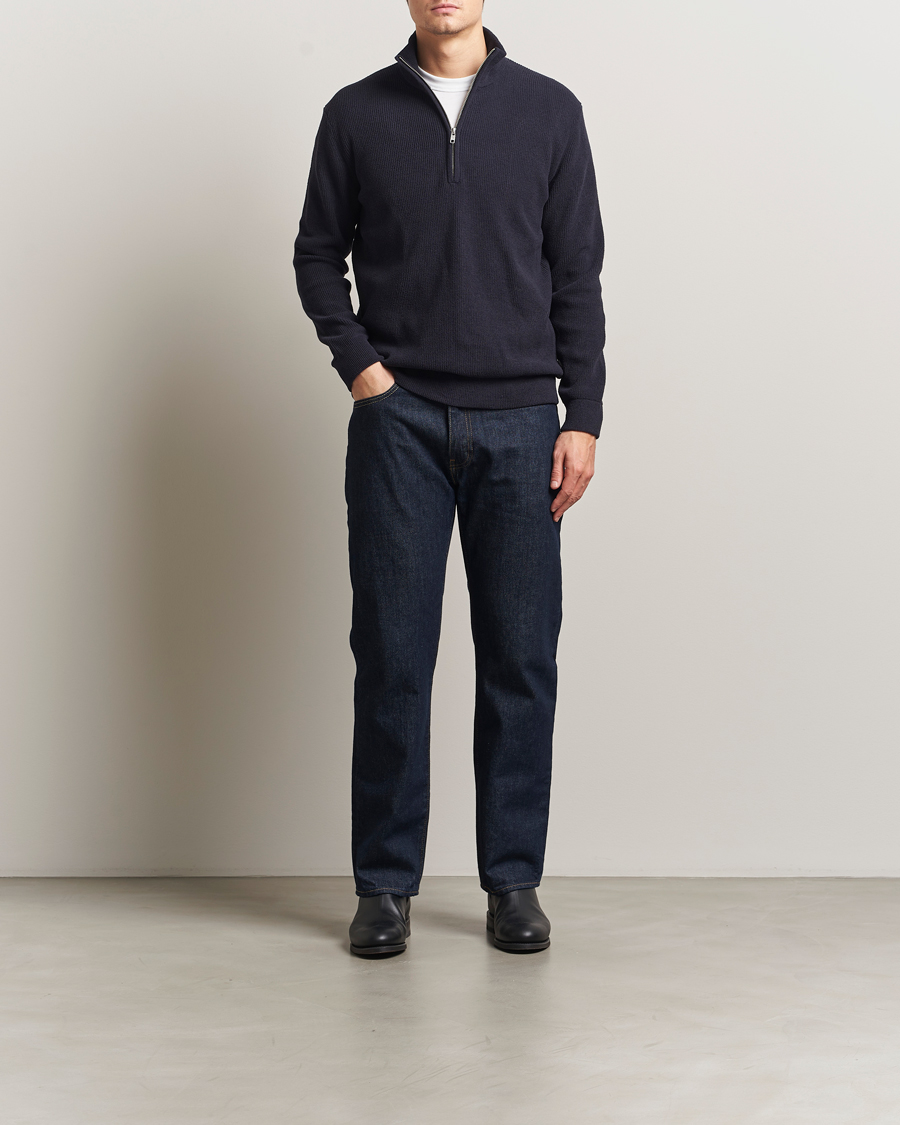 Herr | Tröjor | NN07 | Danny Rib Knitted Half Zip Navy Blue