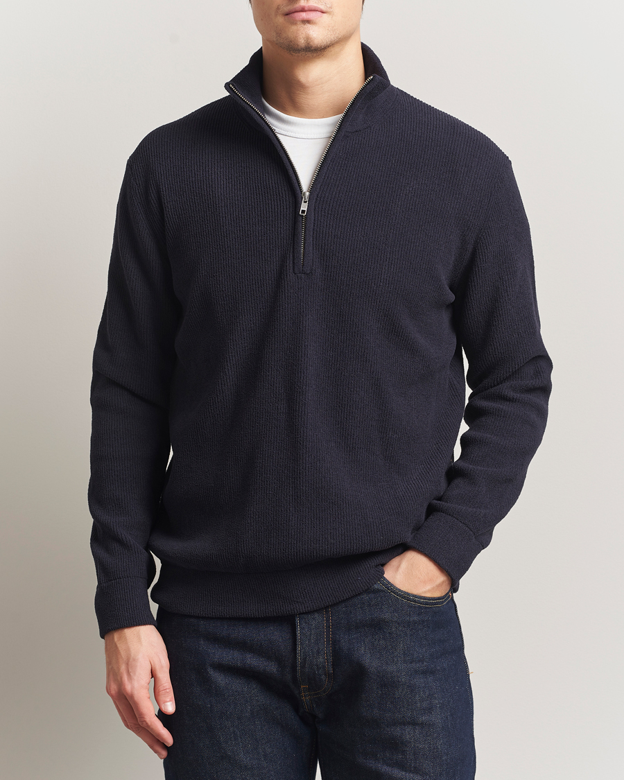 Herr | Tröjor | NN07 | Danny Rib Knitted Half Zip Navy Blue